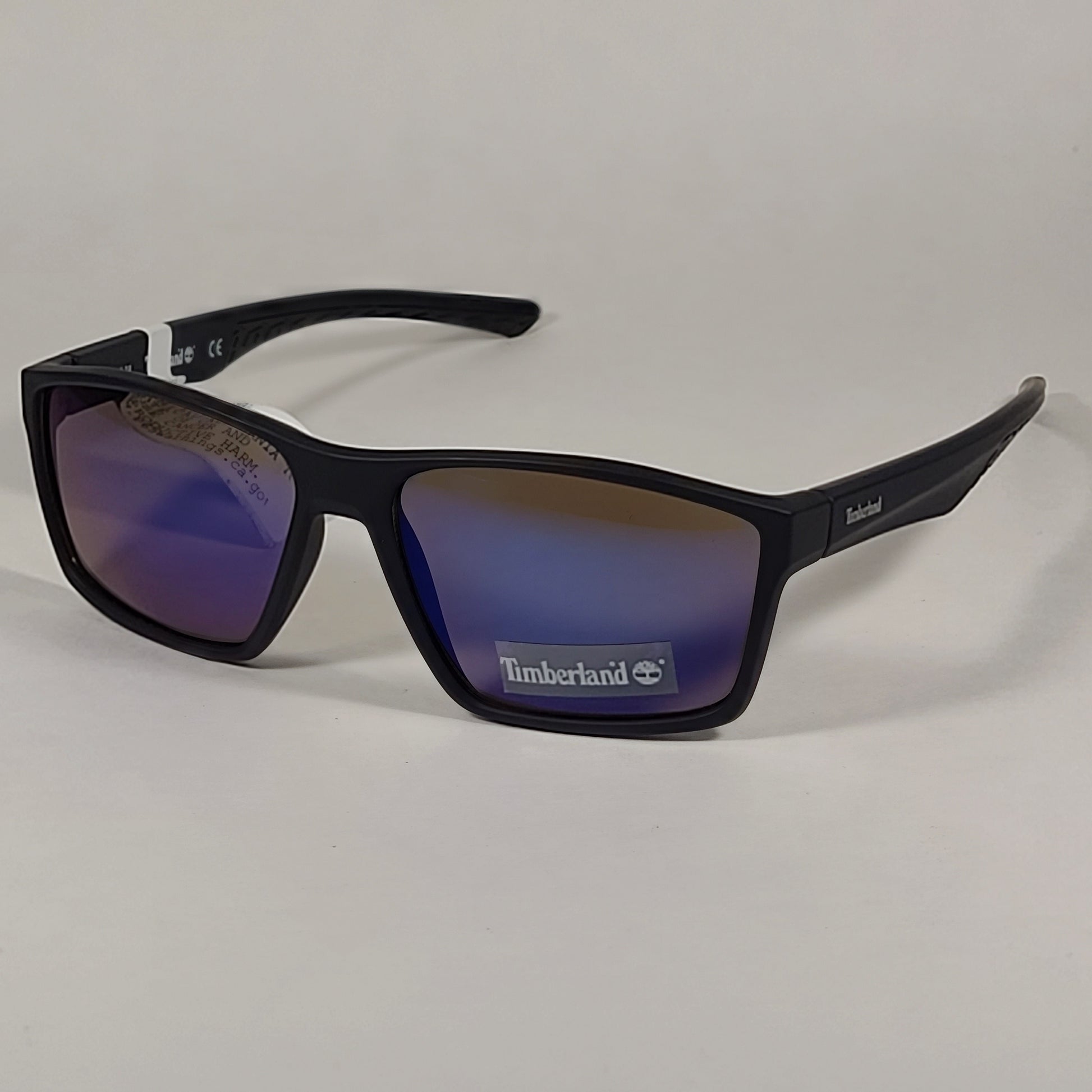 Timberland Rectangular Sunglasses Matte Black Plastic Frame Blue Violet Lens TB7218 91X - Sunglasses