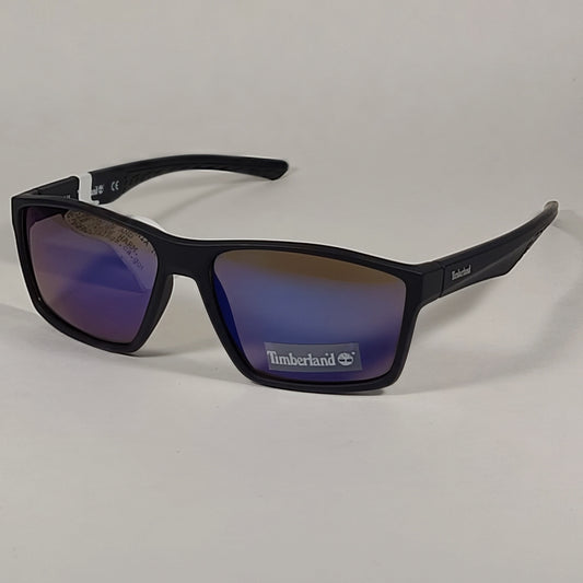 Timberland Rectangular Sunglasses Matte Black Plastic Frame Blue Violet Lens TB7218 91X - Sunglasses