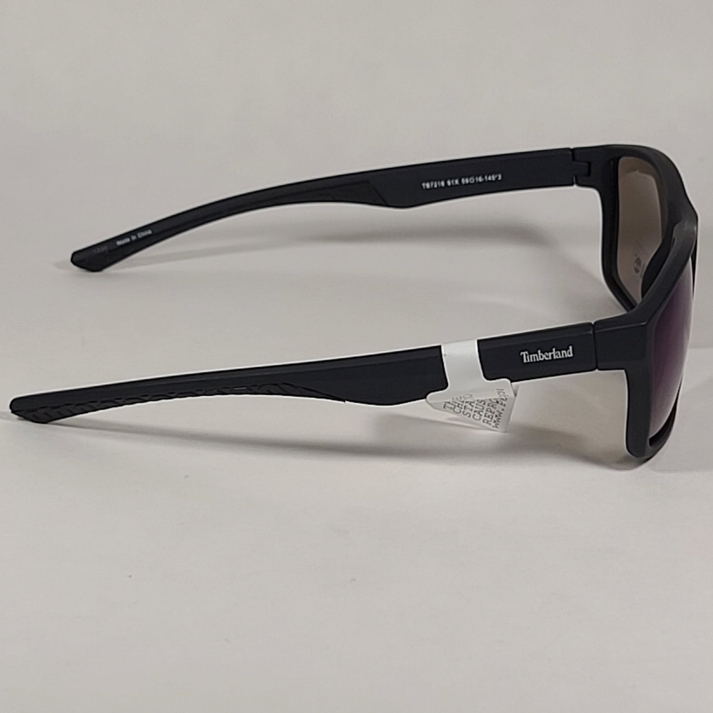 Timberland Rectangular Sunglasses Matte Black Plastic Frame Blue Violet Lens TB7218 91X - Sunglasses