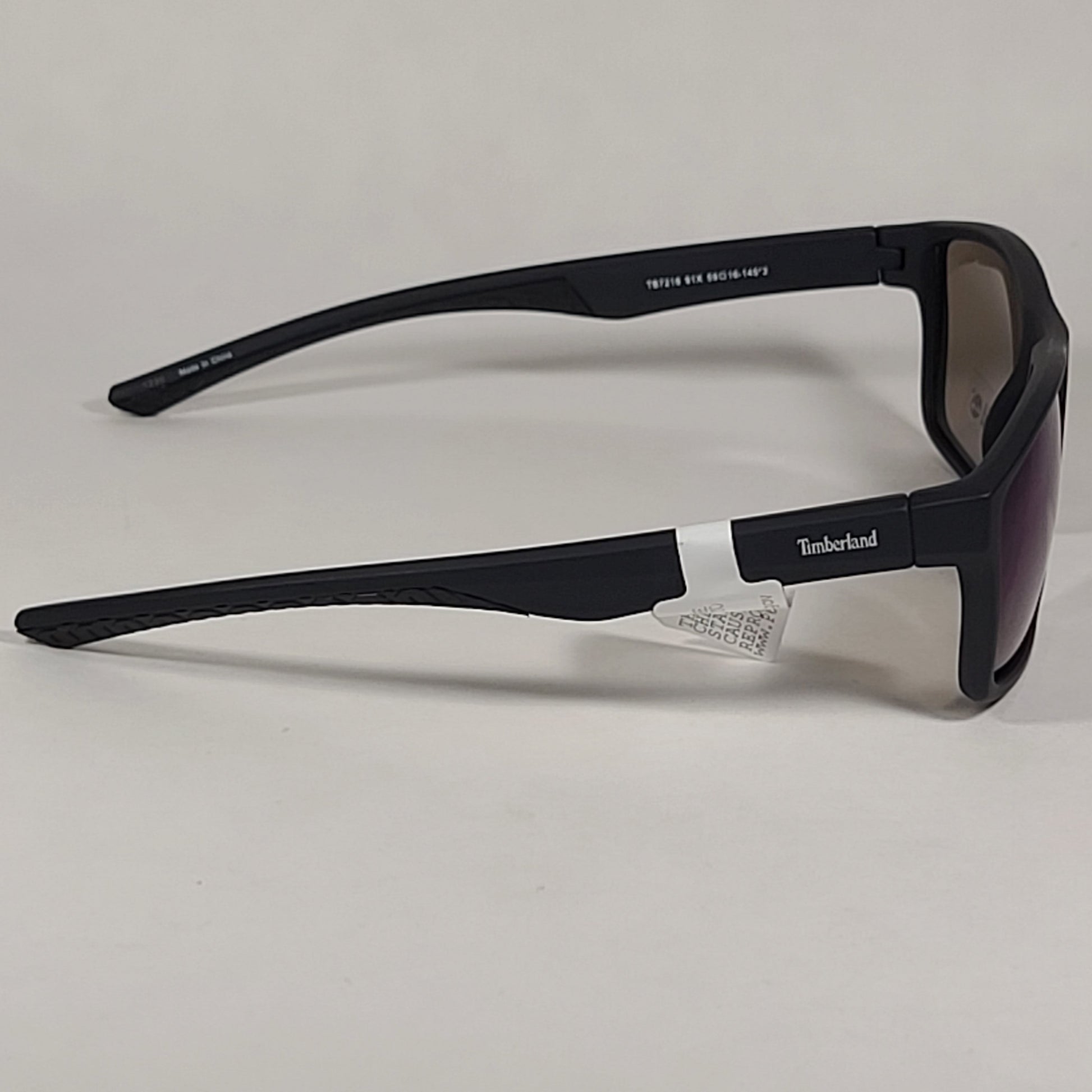 Timberland Rectangular Sunglasses Matte Black Plastic Frame Blue Violet Lens TB7218 91X - Sunglasses