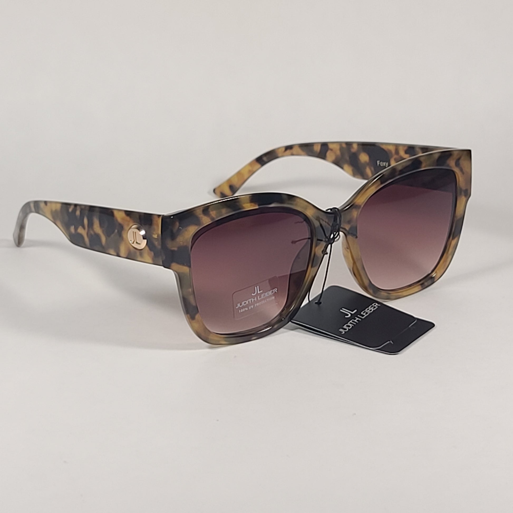 JL By Judith Leiber Foxy Square Sunglasses Milk Tortoise Frame Brown Gradient Lens - Sunglasses