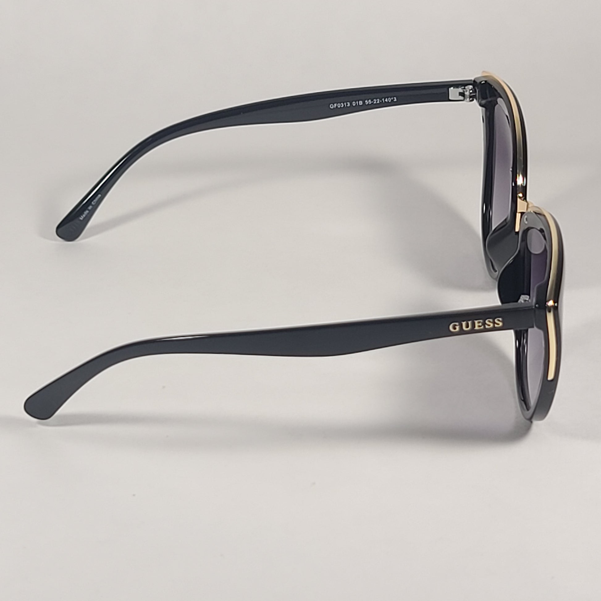 Guess Cat Eye Sunglasses Black Gold Frame Gray Gradient Lens GF0313 01B - Sunglasses