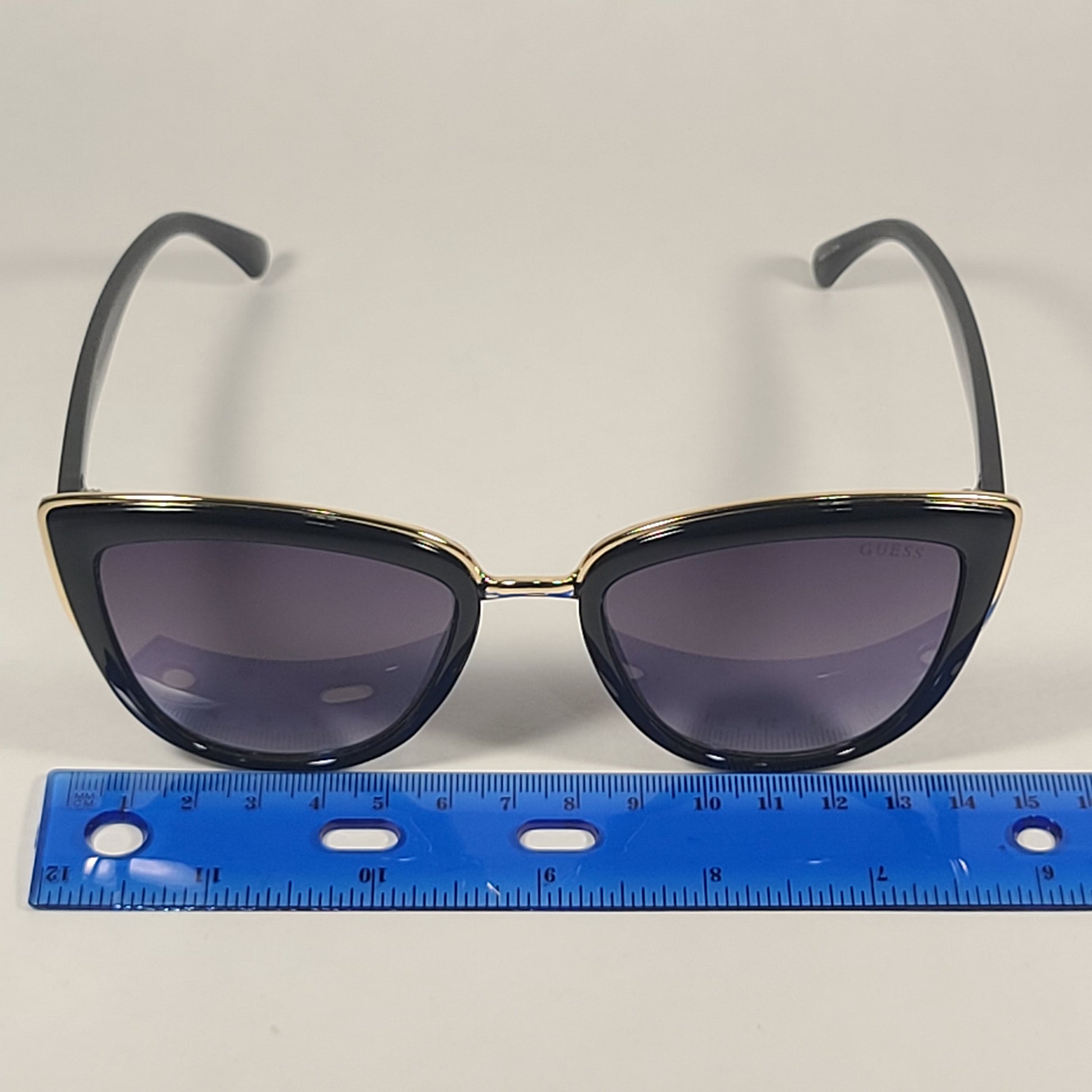 Guess Cat Eye Sunglasses Black Gold Frame Gray Gradient Lens GF0313 01B - Sunglasses