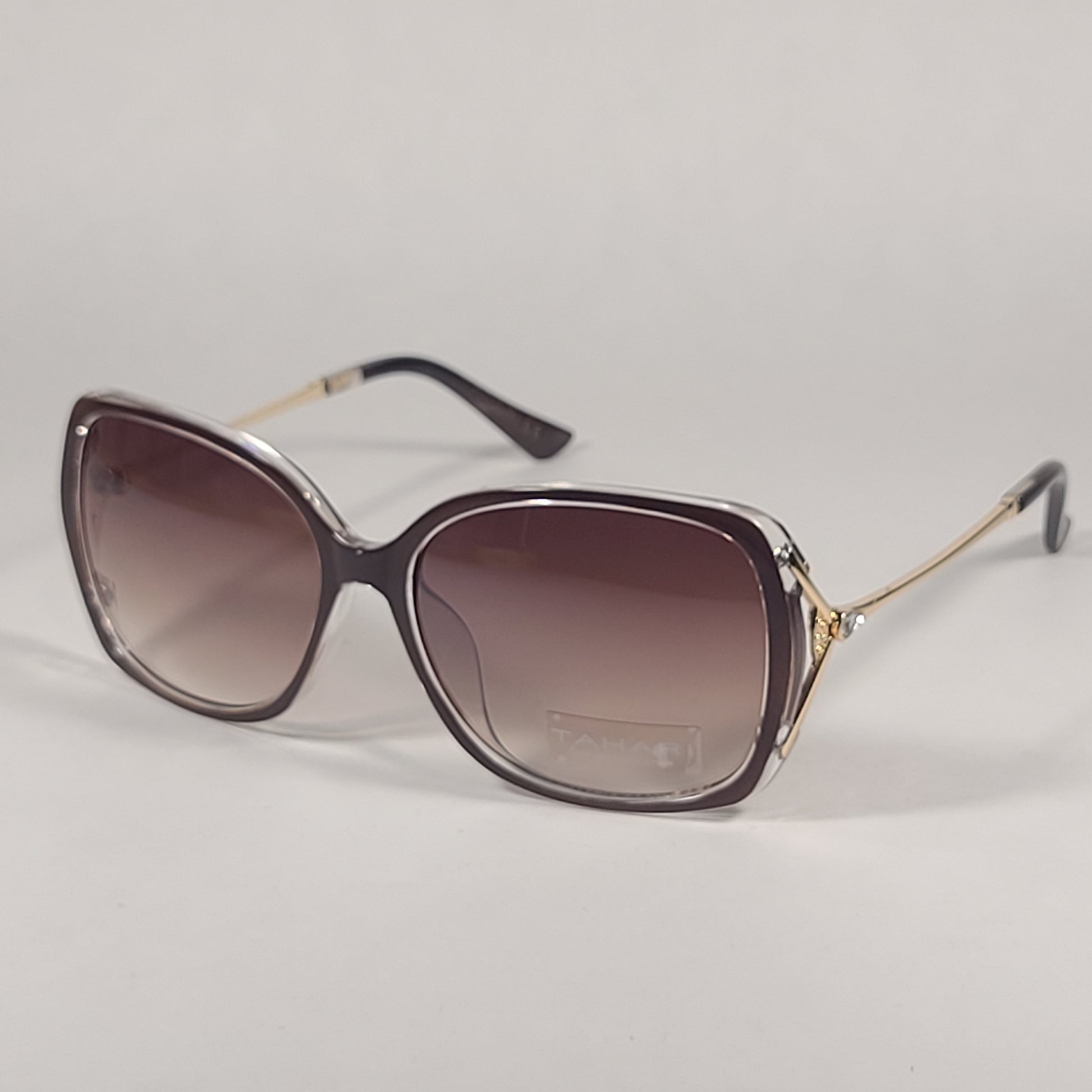 Tahari Butterfly Vented Sunglasses Brown Crystal And Gold Frame