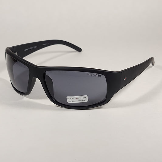 Tommy Hilfiger Bob Rectangular Sunglasses Sport Matte Black Gray Lens BOB MP OM497 - Sunglasses