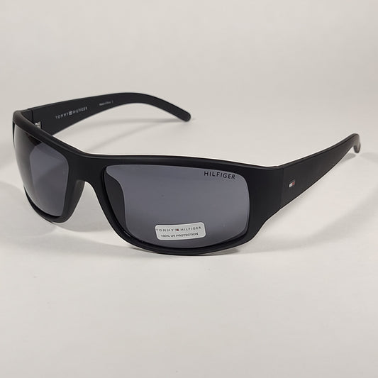 Tommy Hilfiger Bob Rectangular Sunglasses Sport Matte Black Gray Lens BOB MP OM497 - Sunglasses