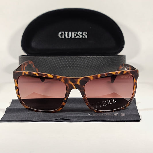 Guess Rectangular Sunglasses Brown Matte Tortoise Brown Metal With Gradient Lens GU6843 56F - Sunglasses