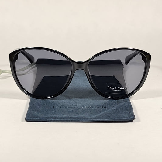 Cole Haan Cat Eye Polarized Sunglasses Shiny Black Frame Gray Lens CH9000 001 BLACK - Sunglasses