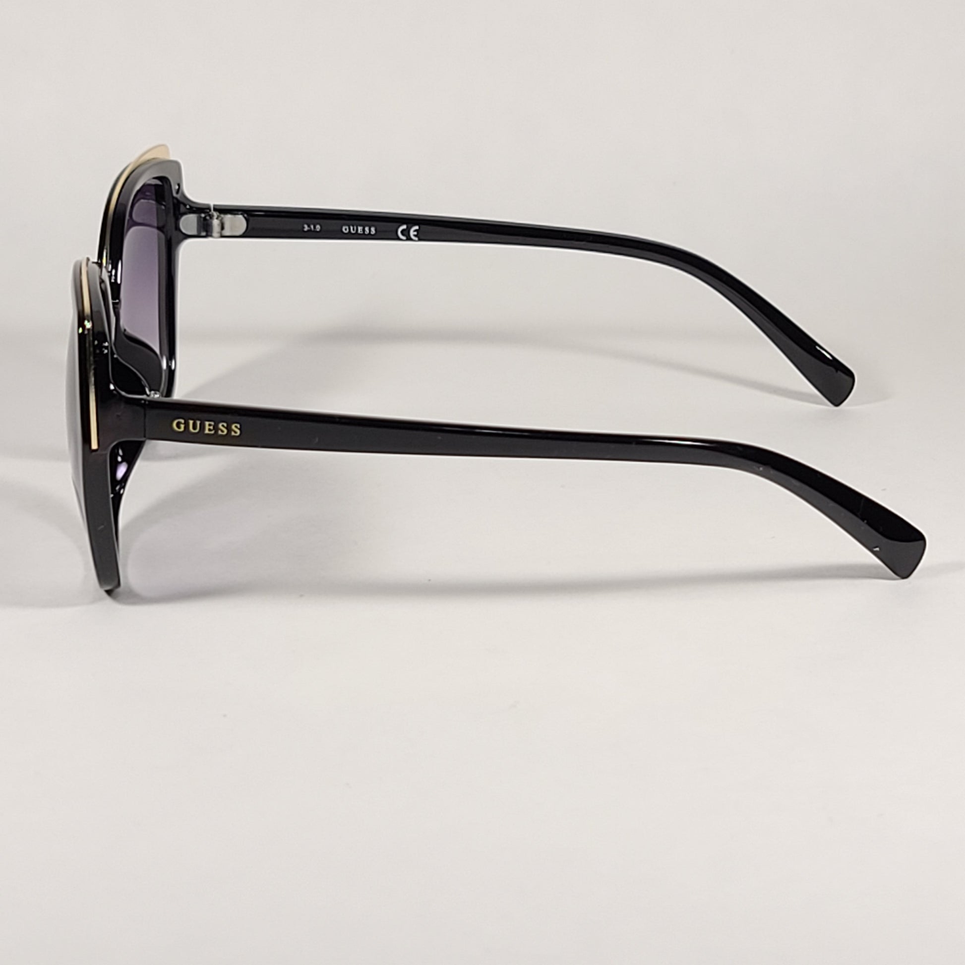 Guess Butterfly Sunglasses Shiny Black Gold Accent Gray Smoke Gradient Lens GF0380 01B - Sunglasses