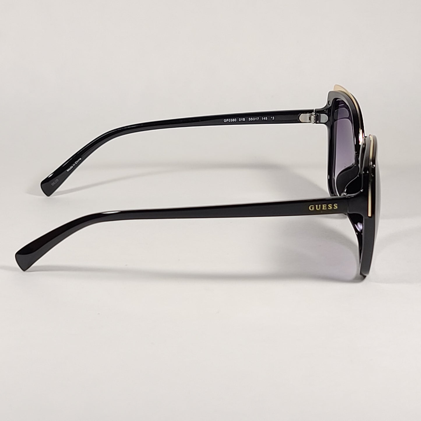 Guess Butterfly Sunglasses Shiny Black Gold Accent Gray Smoke Gradient Lens GF0380 01B - Sunglasses