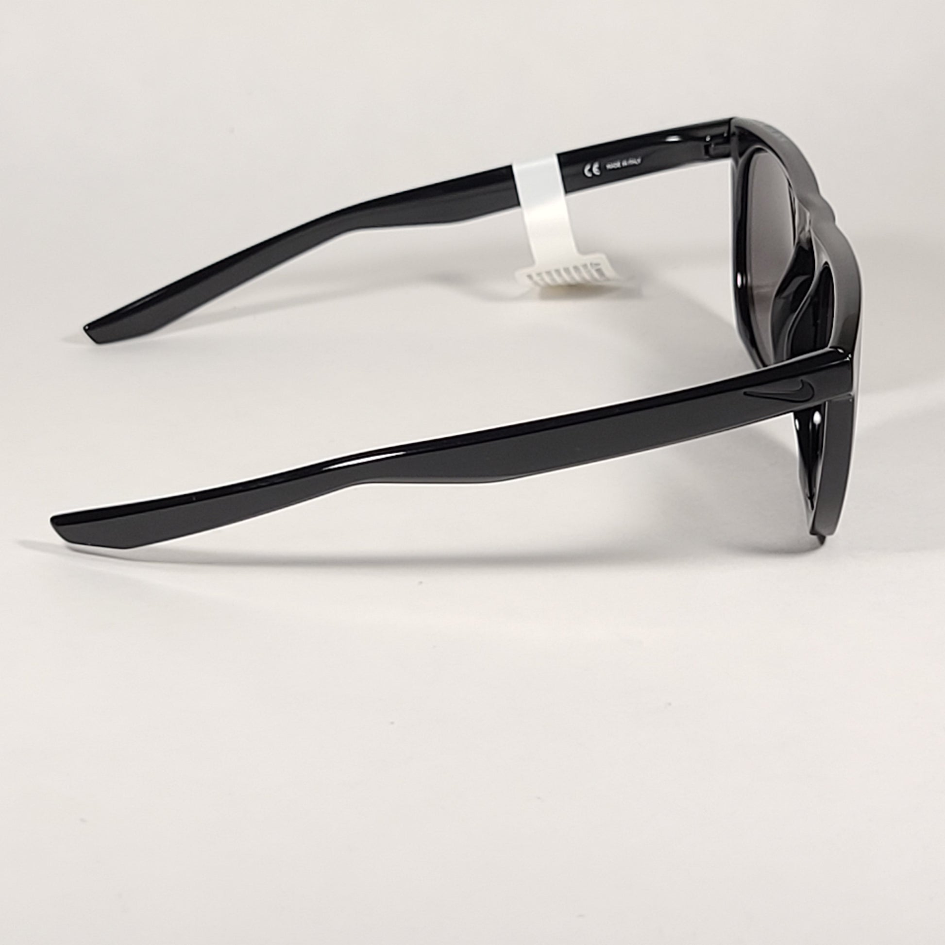 Nike Flatspot Round Sunglasses EV0923 001 Shiny Black Flat Top Frame Gray Lens - Sunglasses