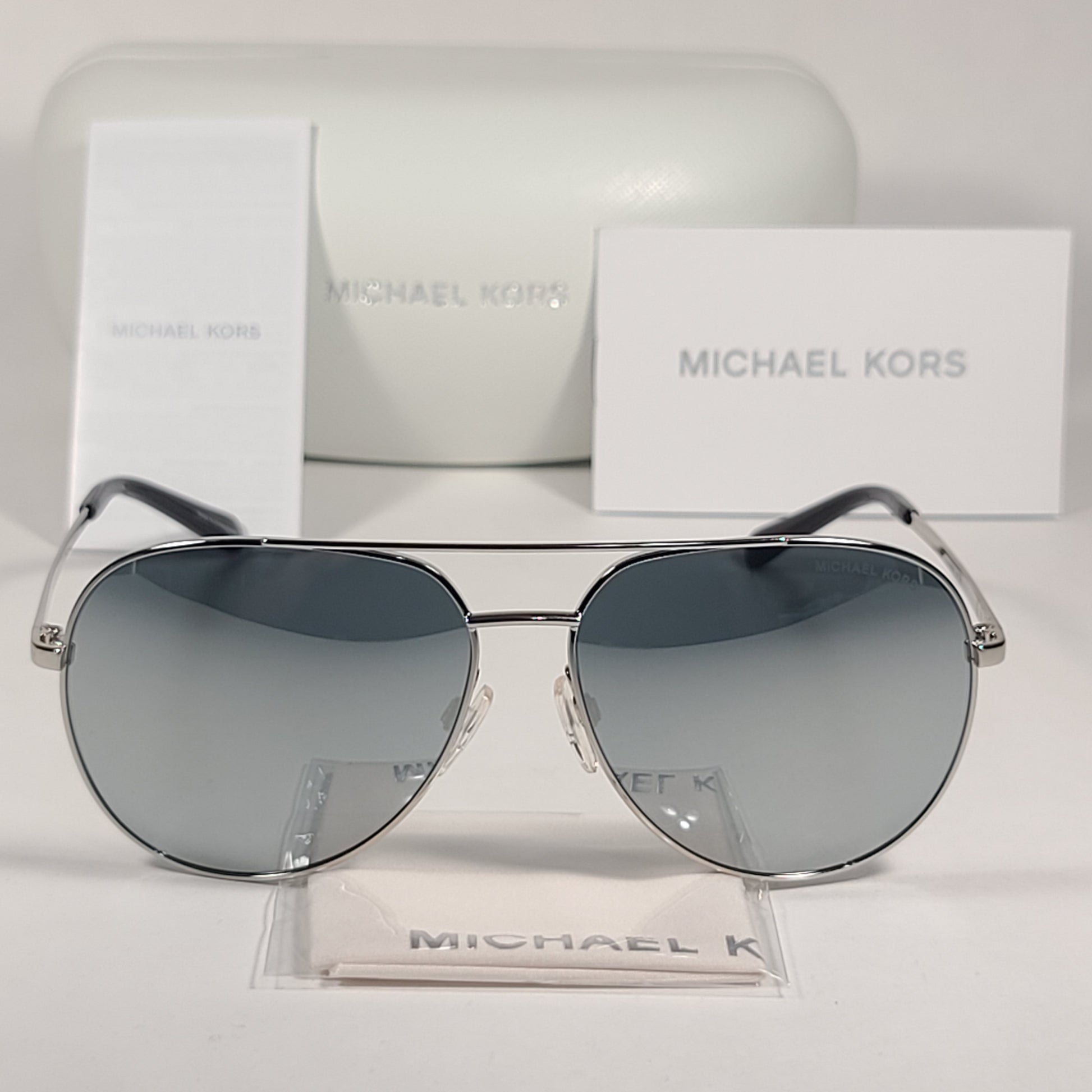 Michael Kors Rodinara Aviator Sunglasses Silver Metal Frame Silver Mirror Lens MK5009 11681U - Sunglasses