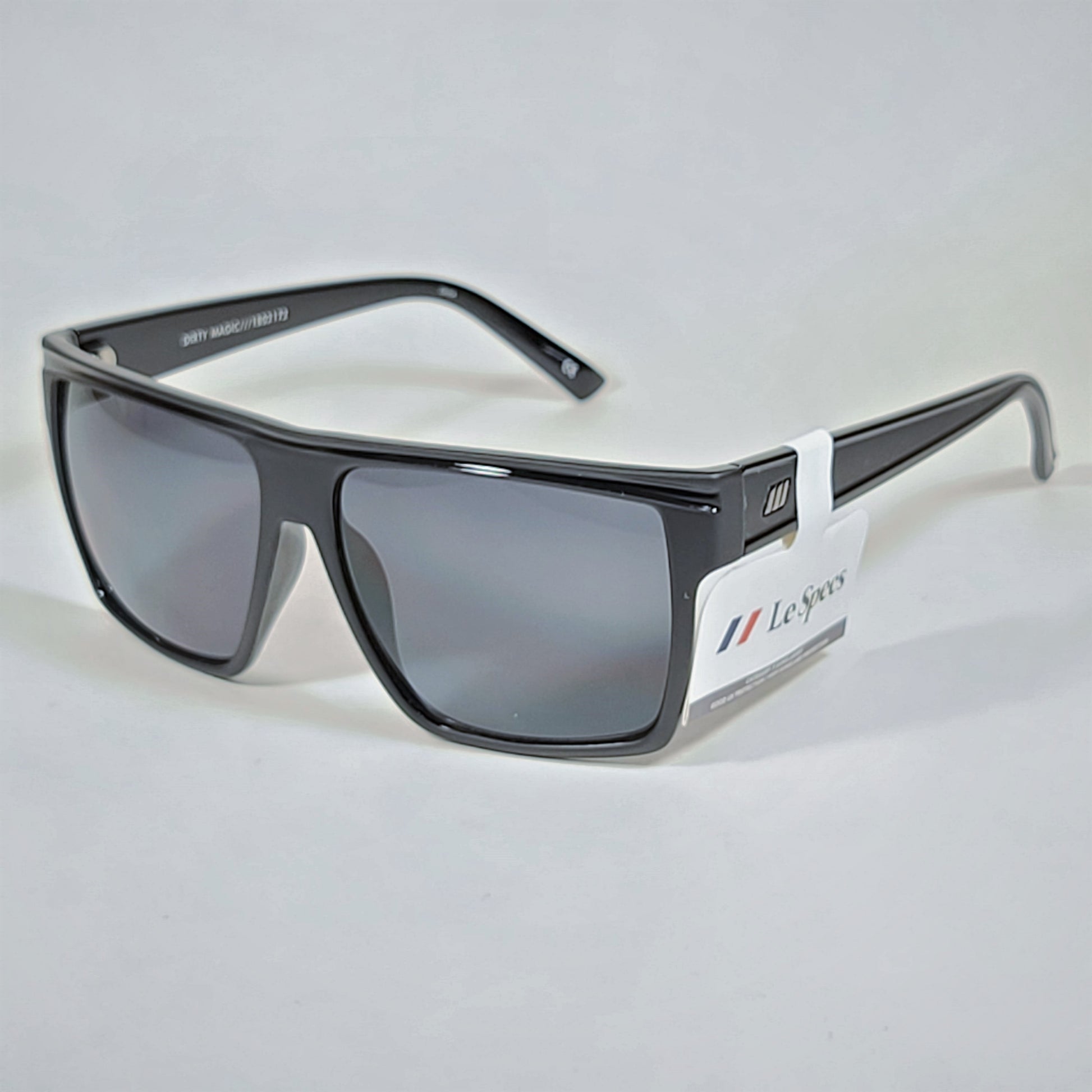 Le Specs Dirty Magic Shield Square Sunglasses Matte Black Frame Gray Mono Lens LSP1802172 - Sunglasses