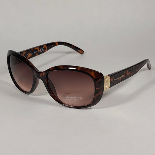 Tahari Oval Sunglasses Brown Tortoise Plastic Frame Rhinestone Temples Brown Lens TH754 TS - Sunglasses