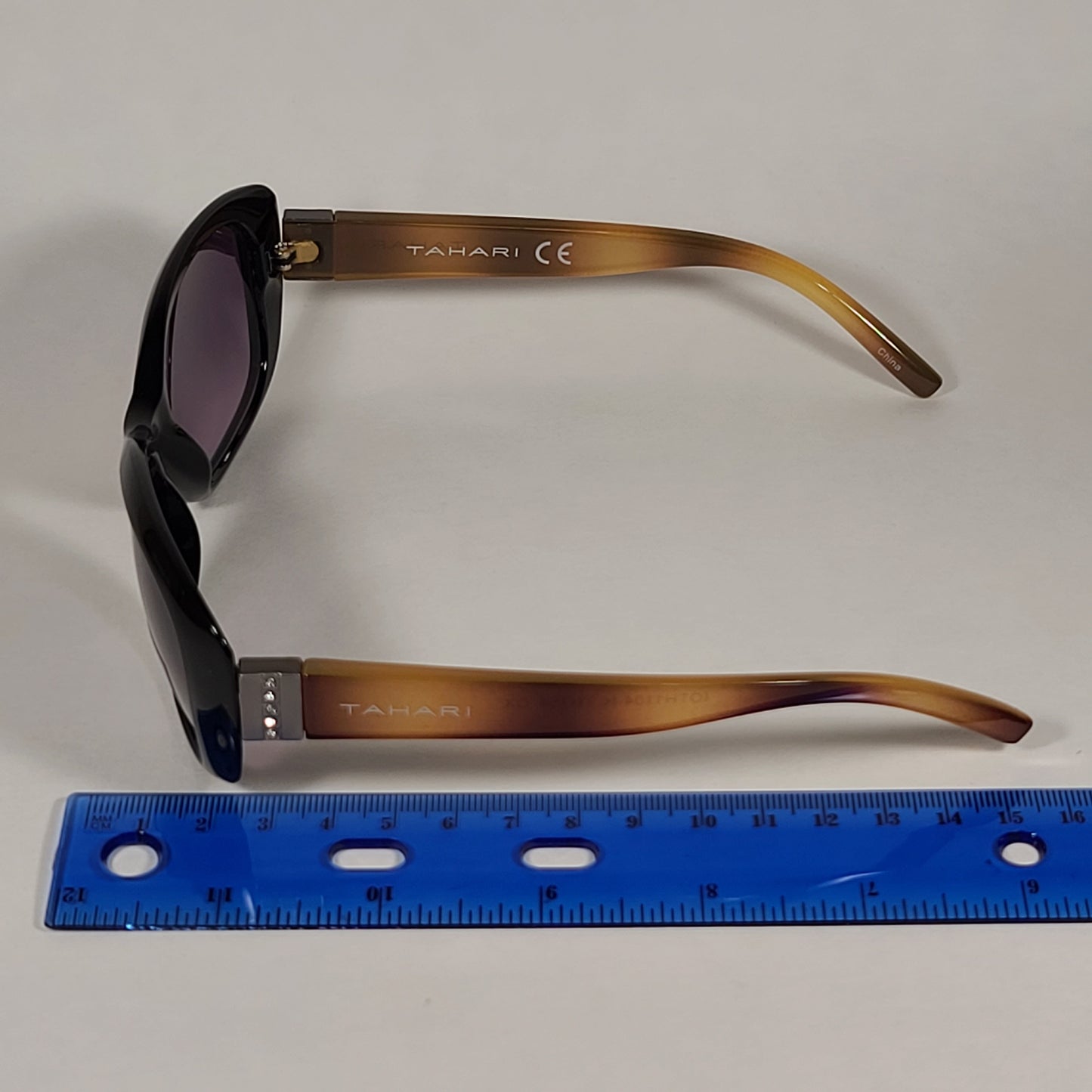 Tahari Oval Sunglasses Black And Light Havana Frame Rhinestone Temples Smoke Lens TH754 OX - Sunglasses