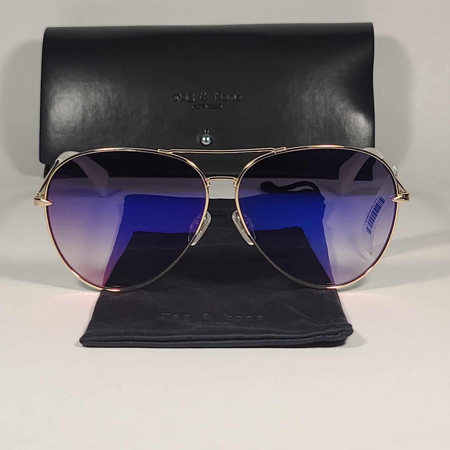RAG & BONE Aviator Sunglasses Light Gold Frame Purple Flash Gradient Lens RNB1006/S 3YGHI - Sunglasses