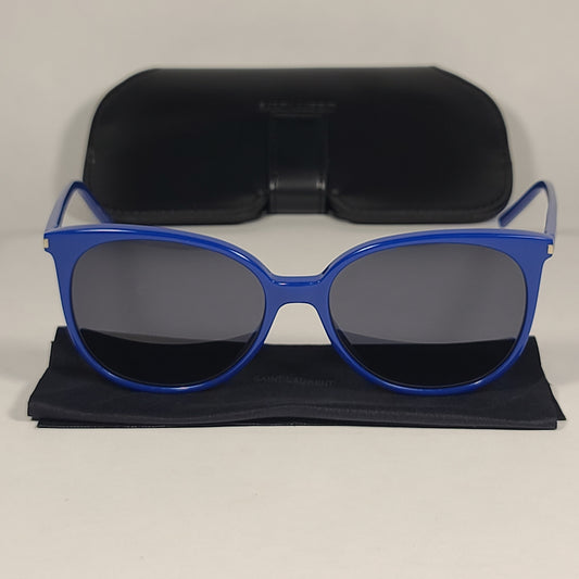 Saint Laurent Round Oval Sunglasses Shiny Blue Frame Gray Lens SL39 SURF 003 - Sunglasses
