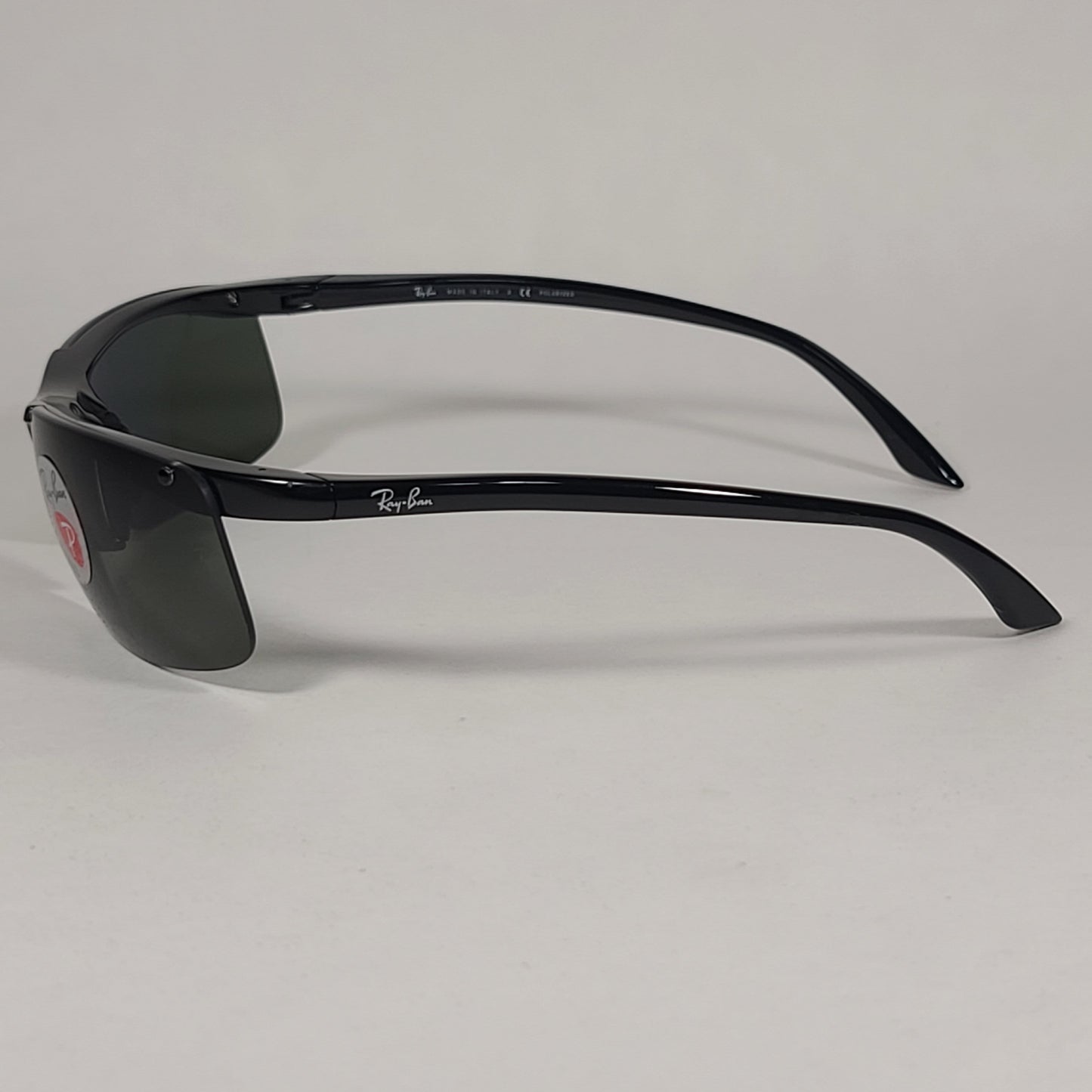 Ray-Ban Active Rimless Polarized Sunglasses RB4085 601/9A Sport Wrap Shiny Black Frame Green Lens - Sunglasses
