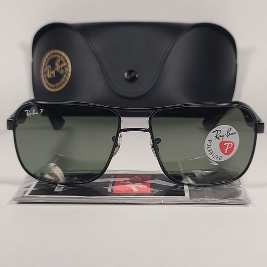 Ray-Ban Polarized Navigator Sunglasses RB3516 006/9A Matte Black Frame Green Classic Lens Rectangle Shape - Sunglasses