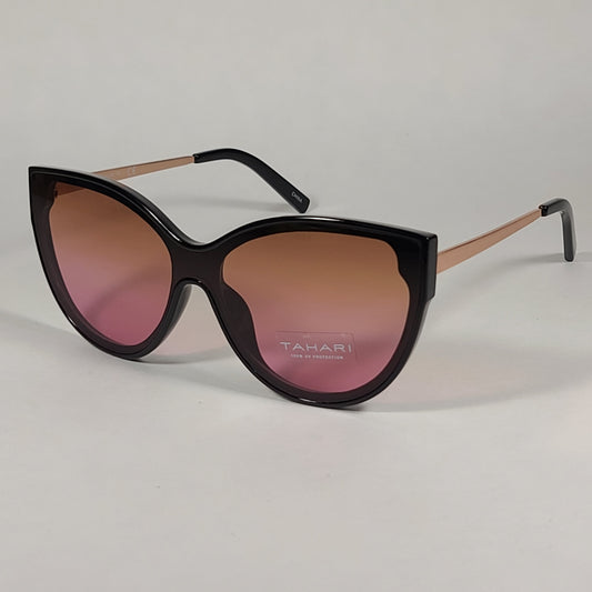 Tahari Oversize Cat Eye Sunglasses Black Gold Frame Pink Brown Gradient Lens TH781 OX - Sunglasses