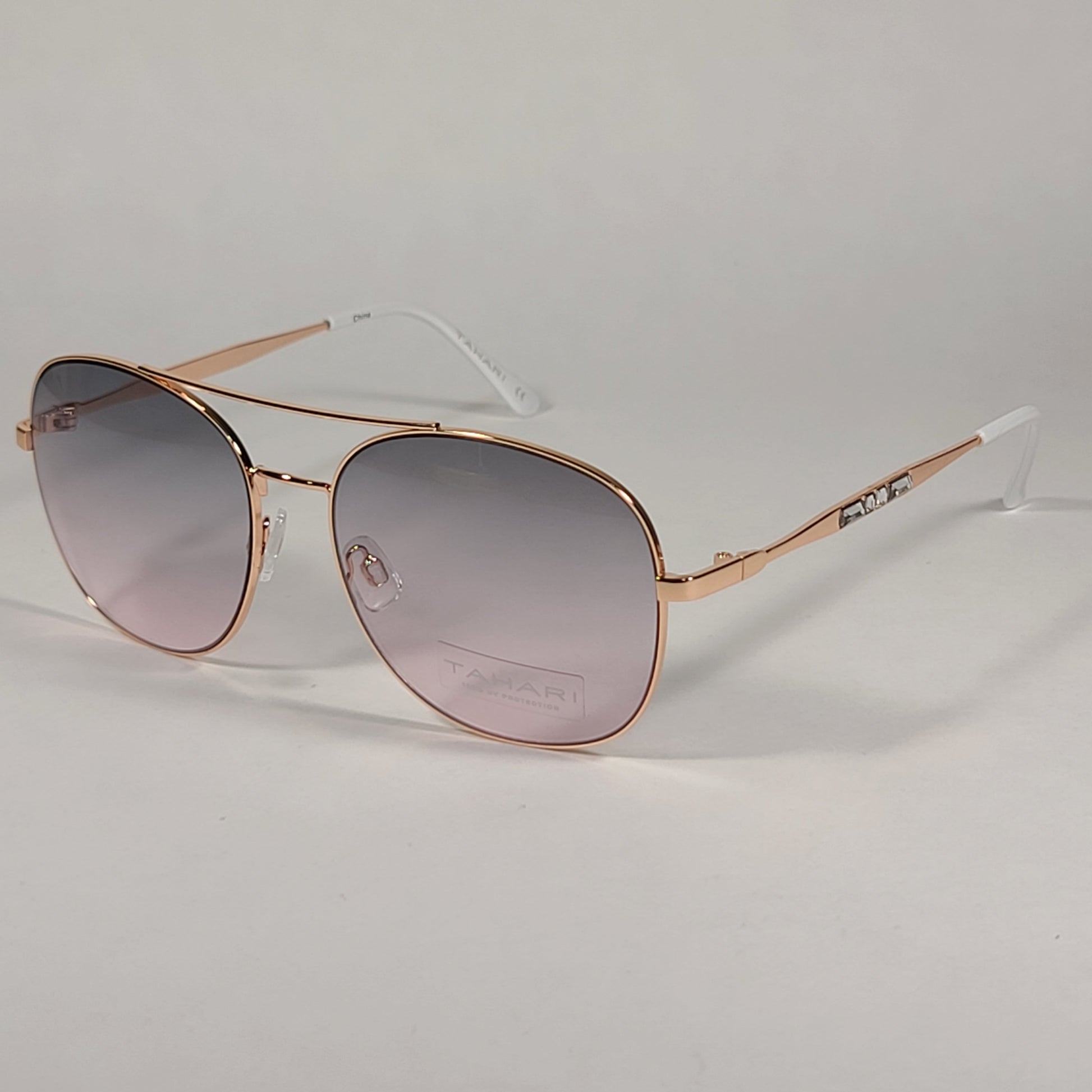 Tahari Rounded Aviator Sunglasses Gold White Pink Gradient Lens