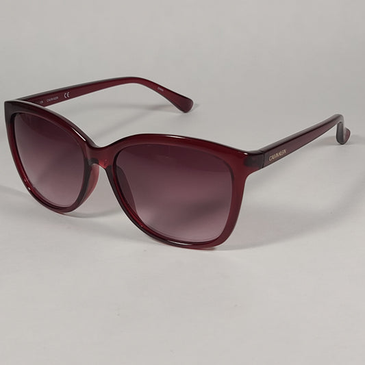 Calvin Klein Square Cat Eye Sunglasses CK19542S 605 Red Crystal Frame Rose Pink Gradient Lens - Sunglasses