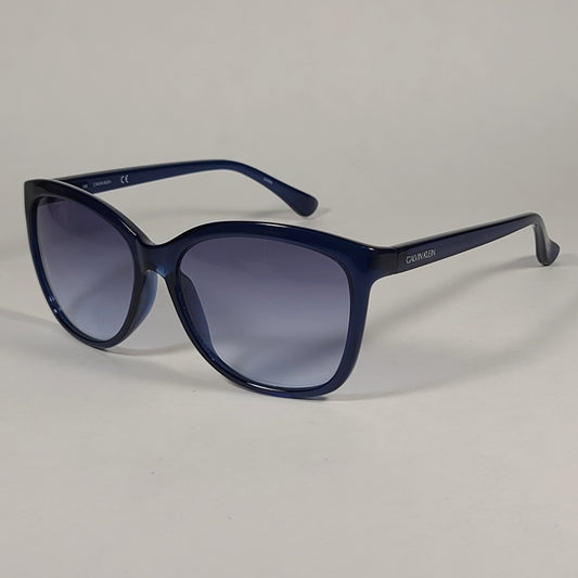 Calvin Klein Square Cat Eye Sunglasses CK19542S 605 Navy Blue Crystal Gray Gradient Lens - Sunglasses