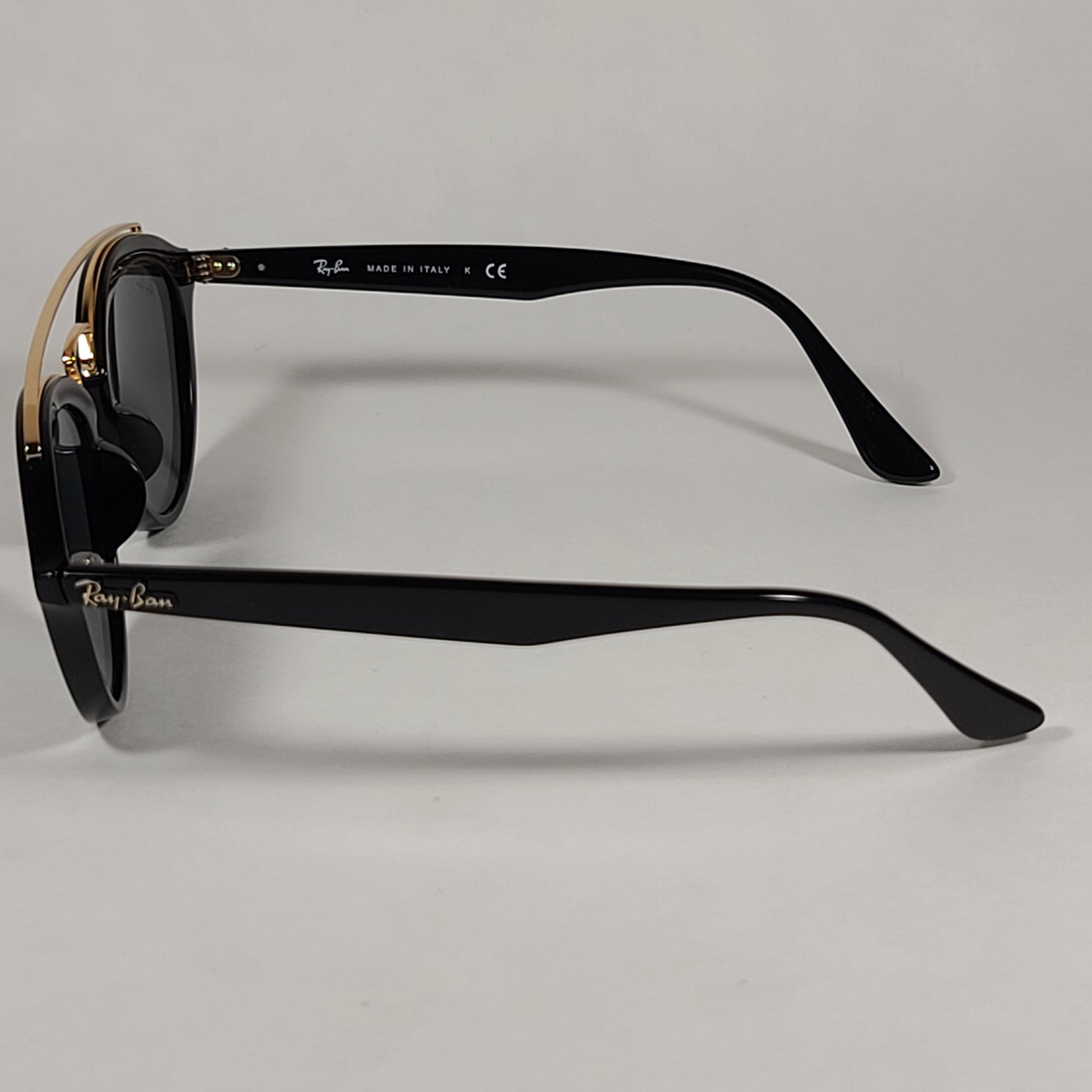 Ray-Ban Small Gatsby Round Sunglasses Shiny Black Frame Gold Trim Green Lens RB4257F 601/71 - Sunglasses