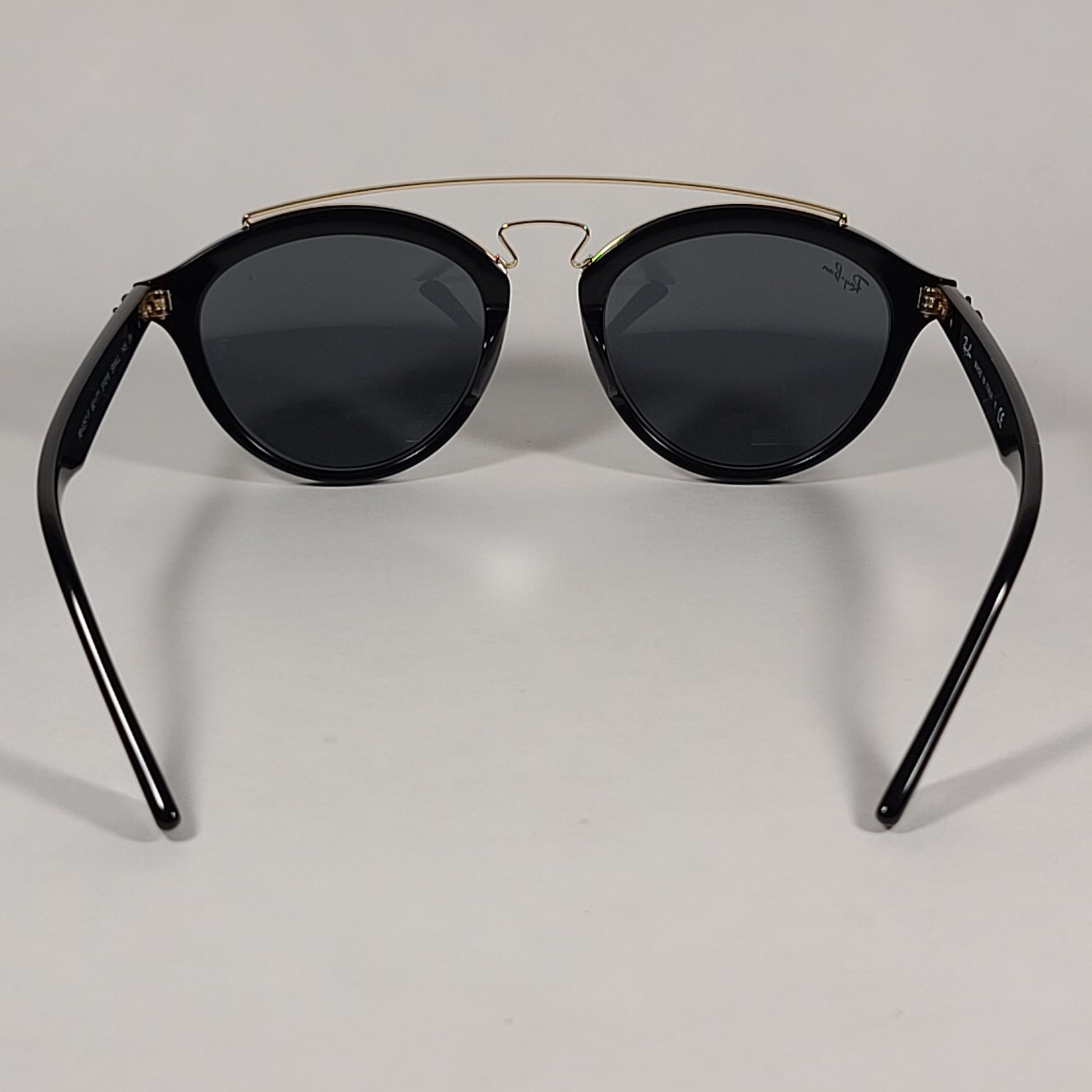 Ray-Ban Small Gatsby Round Sunglasses Shiny Black Frame Gold Trim Green Lens RB4257F 601/71 - Sunglasses