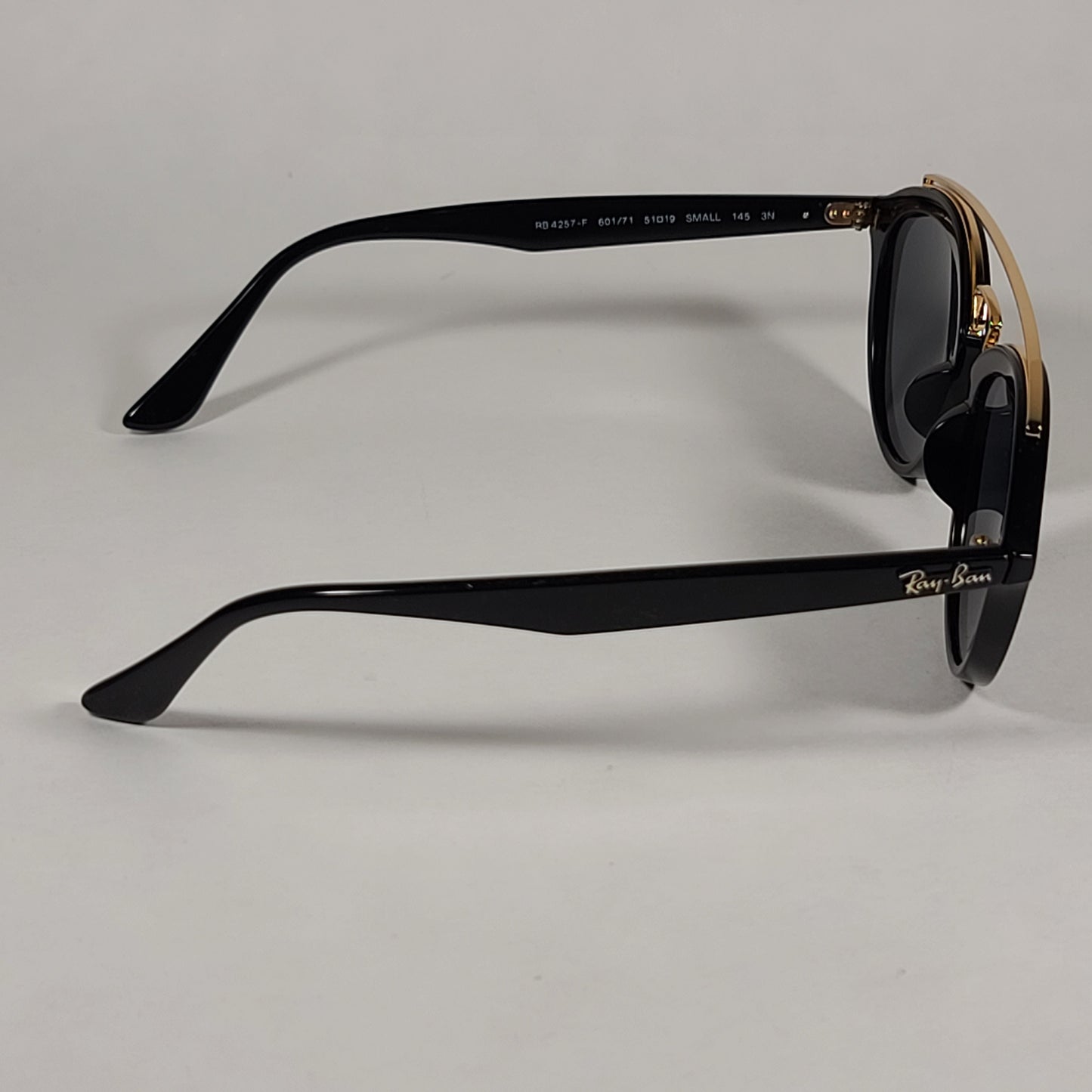 Ray-Ban Small Gatsby Round Sunglasses Shiny Black Frame Gold Trim Green Lens RB4257F 601/71 - Sunglasses