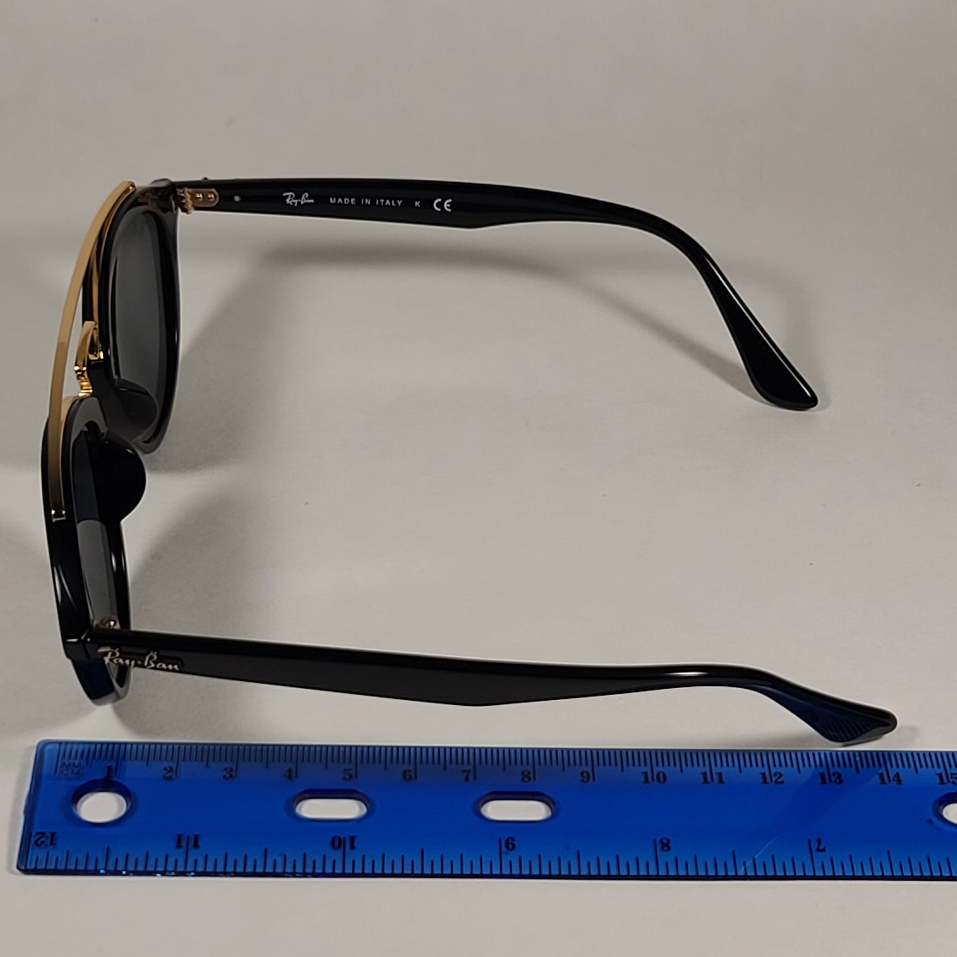 Ray-Ban Small Gatsby Round Sunglasses Shiny Black Frame Gold Trim Green Lens RB4257F 601/71 - Sunglasses