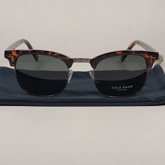 Cole Haan CH8505 215 Polarized Square Club Sunglasses Brown Tortoise Gunmetal Trim Gray Green Lens - Sunglasses