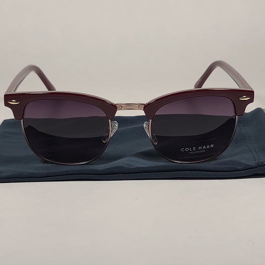 Cole Haan CH8505 604 Polarized Square Club Sunglasses Burgundy Gold Trim Frame Tinted Lens - Sunglasses