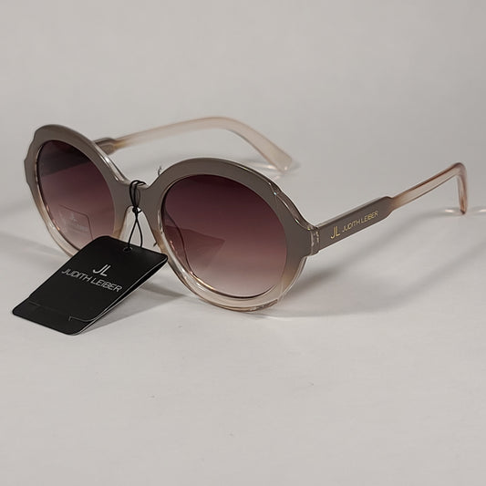 JL By Judith Leiber Glory Oval Sunglasses Gray Beige Crystal Frame Brown Gradient Lens - Sunglasses