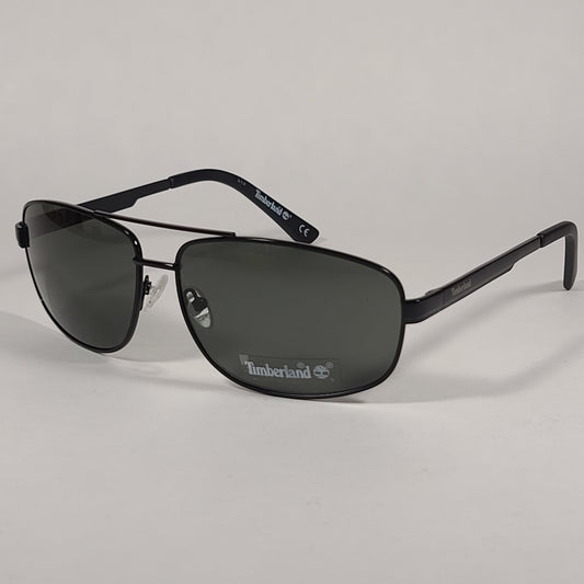 Timberland Rectangular Sunglasses Shiny Black Frame Green Lens TB7119 01N - Sunglasses