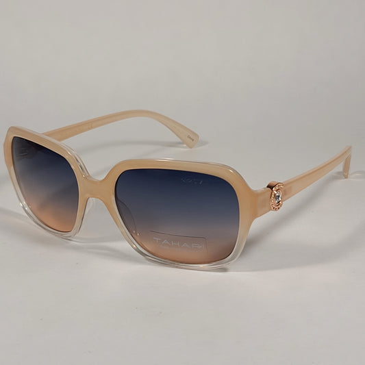 Tahari Rectangle Sunglasses Nude And Rose Gold Frame Blue Gradient Lens TH755 ND - Sunglasses