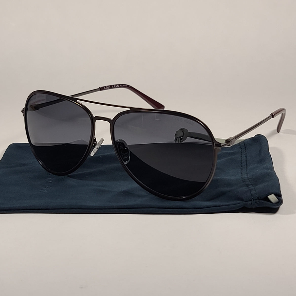 Cole Haan Polarized Aviator Sunglasses Gunmetal And Burgundy  display picture 2