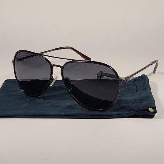 Cole Haan Polarized Aviator Sunglasses Gunmetal And Burgundy Frame Gray Lens CH8007 604 Burgundy - Sunglasses