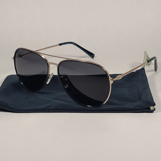 Cole Haan Polarized Aviator Sunglasses Silver And Navy Frame Gray Lens CH8007 414 Navy - Sunglasses