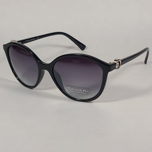Tahari Cat Eye Sunglasses Shiny Black Frame Gray Smoke Gradient Lens TH761 OX - Sunglasses