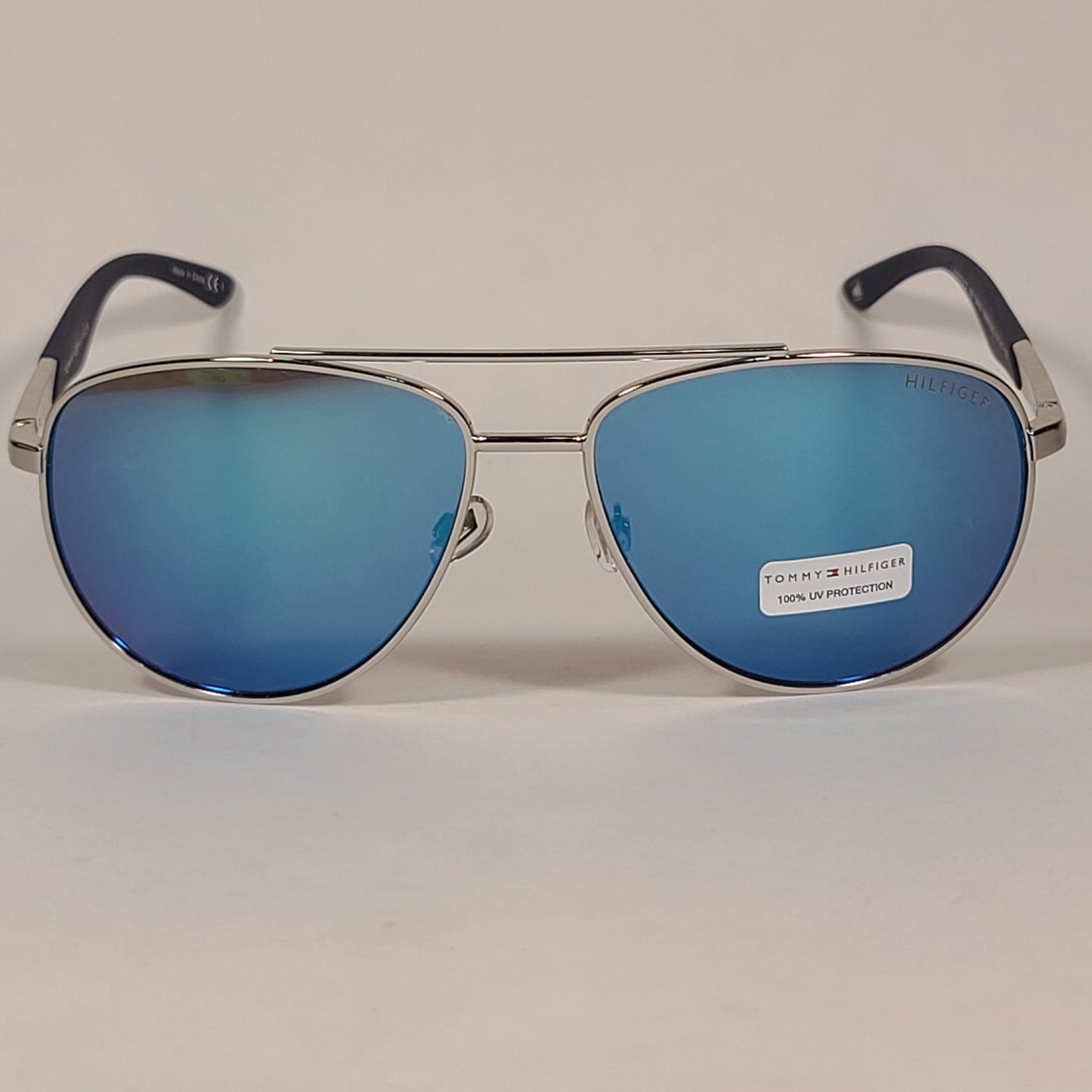 Tommy Hilfiger Lawrence Aviator Sunglasses Silver Tone Metal Frame Blue Mirror Lens LAWRENCE MM OM587 - Sunglasses