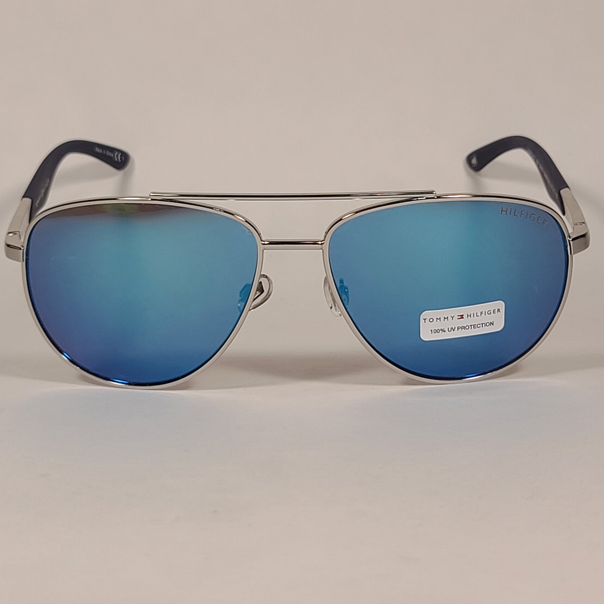 Tommy Hilfiger Lawrence Aviator Sunglasses Silver Tone Metal Frame Blue Mirror Lens LAWRENCE MM OM587 - Sunglasses