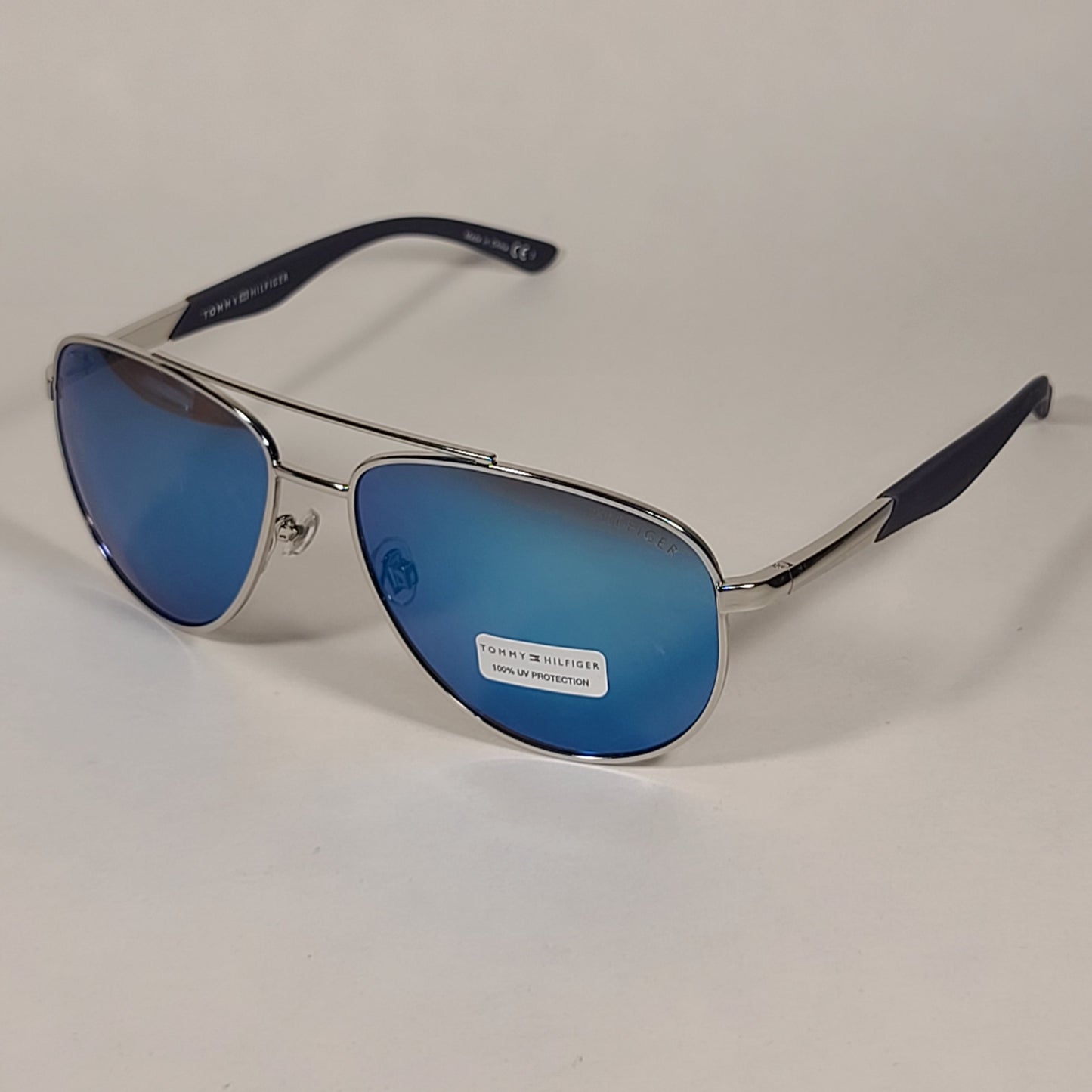 Tommy Hilfiger Lawrence Aviator Sunglasses Silver Tone Metal Frame Blue Mirror Lens LAWRENCE MM OM587 - Sunglasses