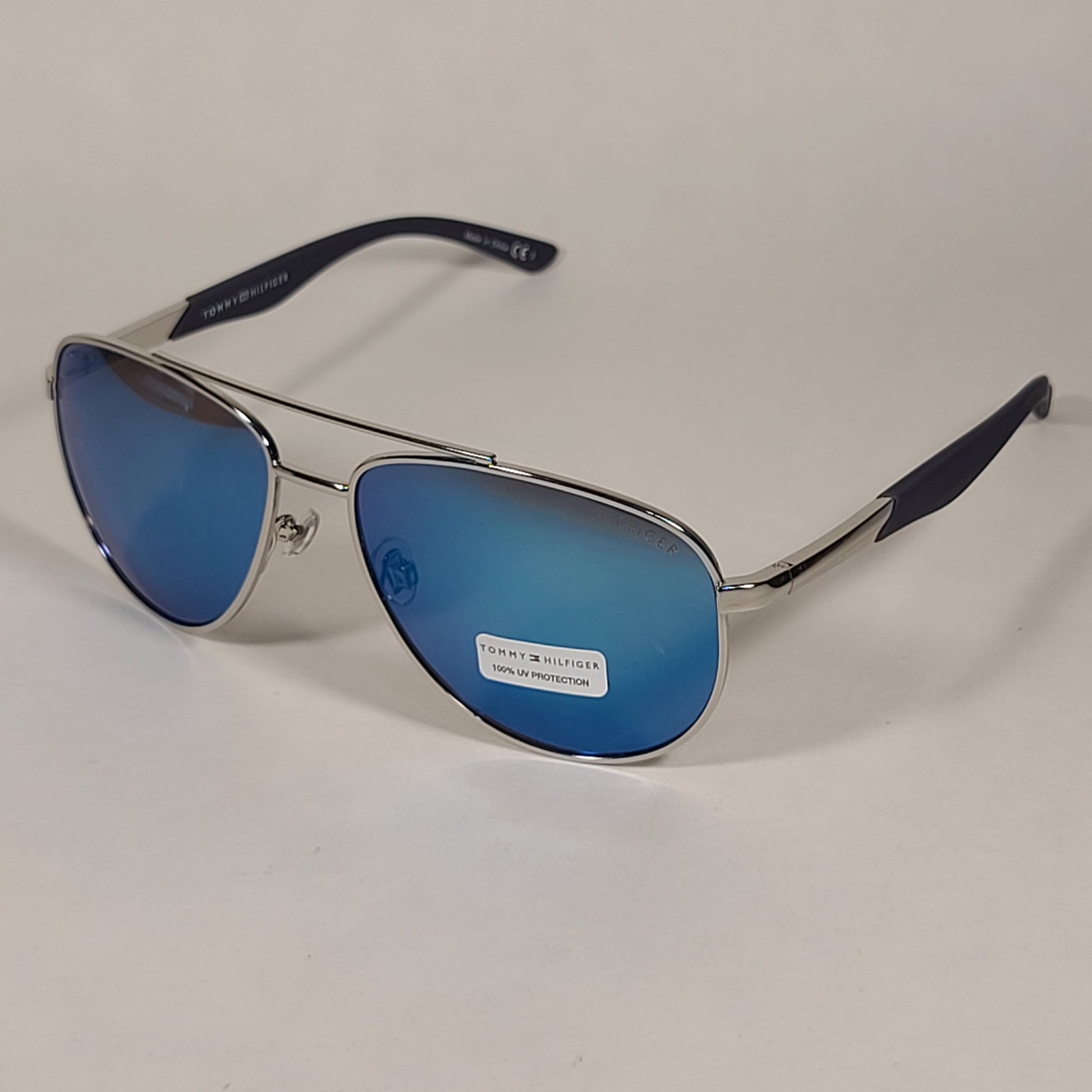 Tommy Hilfiger Lawrence Aviator Sunglasses Silver Tone Metal Frame Blue Mirror Lens LAWRENCE MM OM587 - Sunglasses