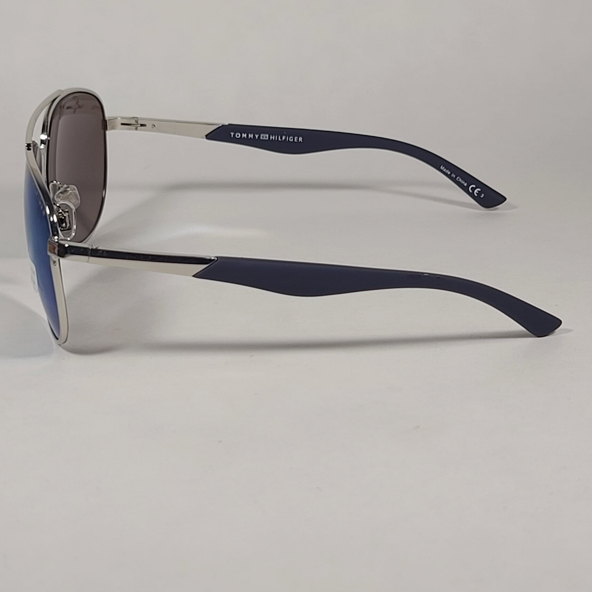 Tommy Hilfiger Lawrence Aviator Sunglasses Silver Tone Metal Frame Blue Mirror Lens LAWRENCE MM OM587 - Sunglasses