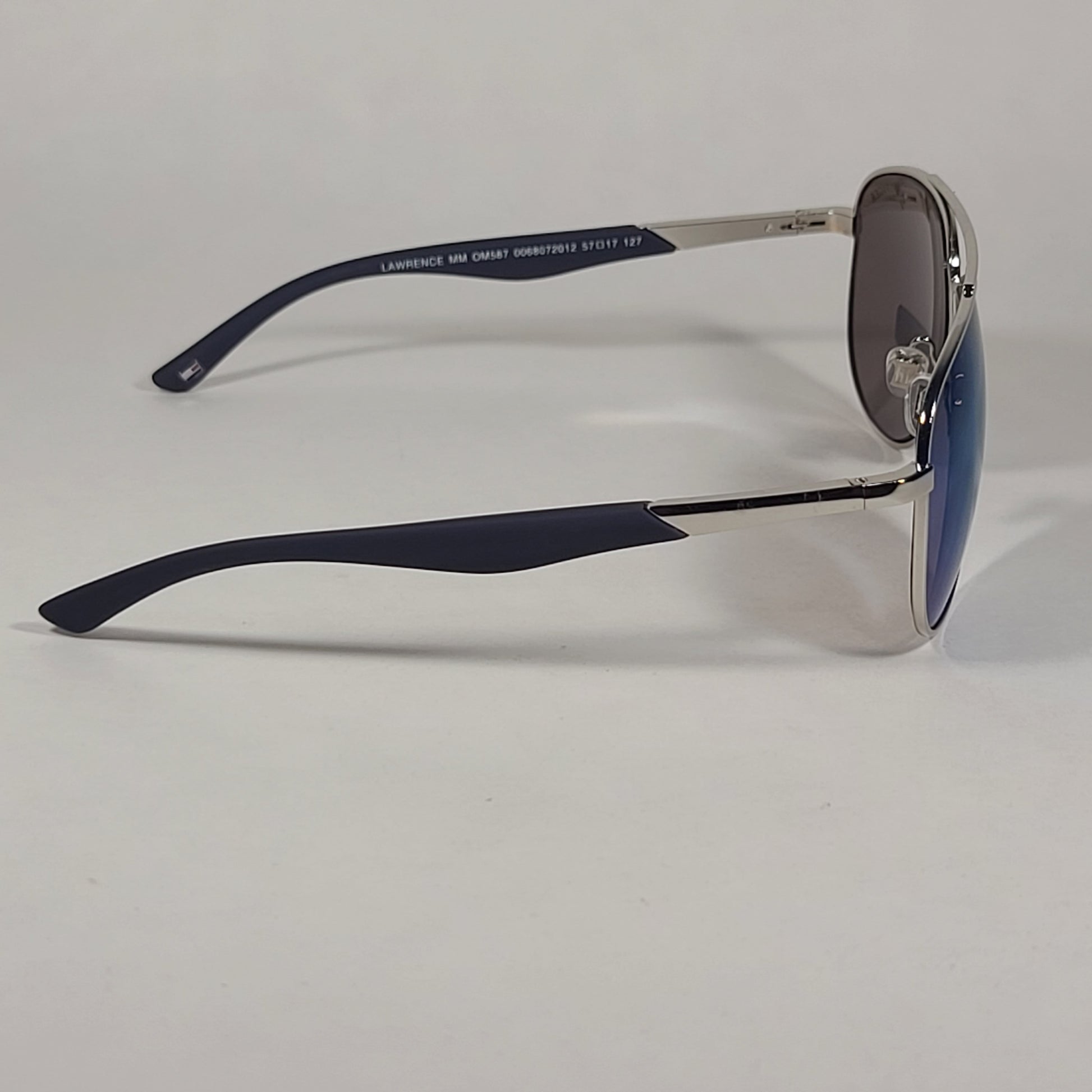 Tommy Hilfiger Lawrence Aviator Sunglasses Silver Tone Metal Frame Blue Mirror Lens LAWRENCE MM OM587 - Sunglasses