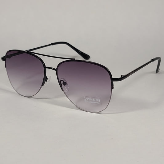 Calvin Klein Aviator Half Rim Sunglasses CK20119S 001 Black Frame Gray Gradient Lens - Sunglasses