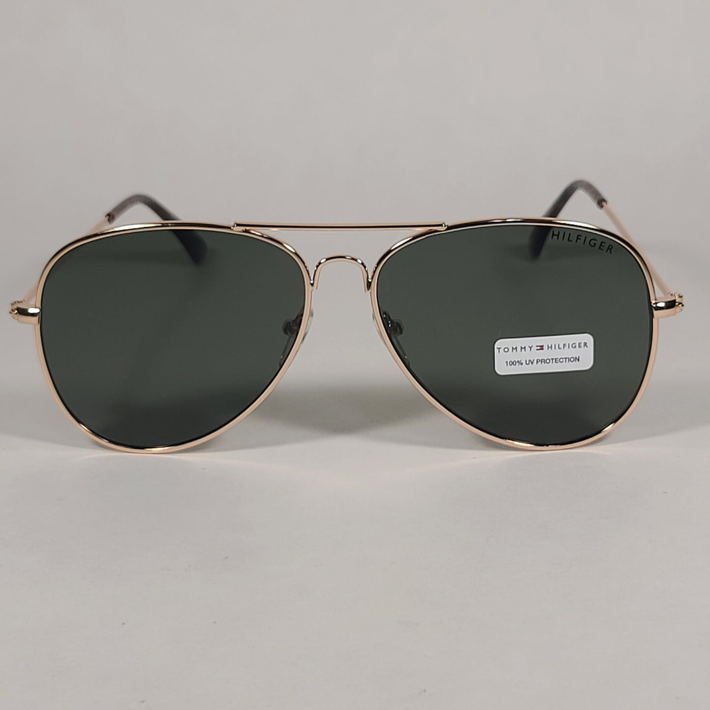 Tommy Hilfiger Simon Aviator Sunglasses Gold And Brown Metal Frame Green Lens - Sunglasses