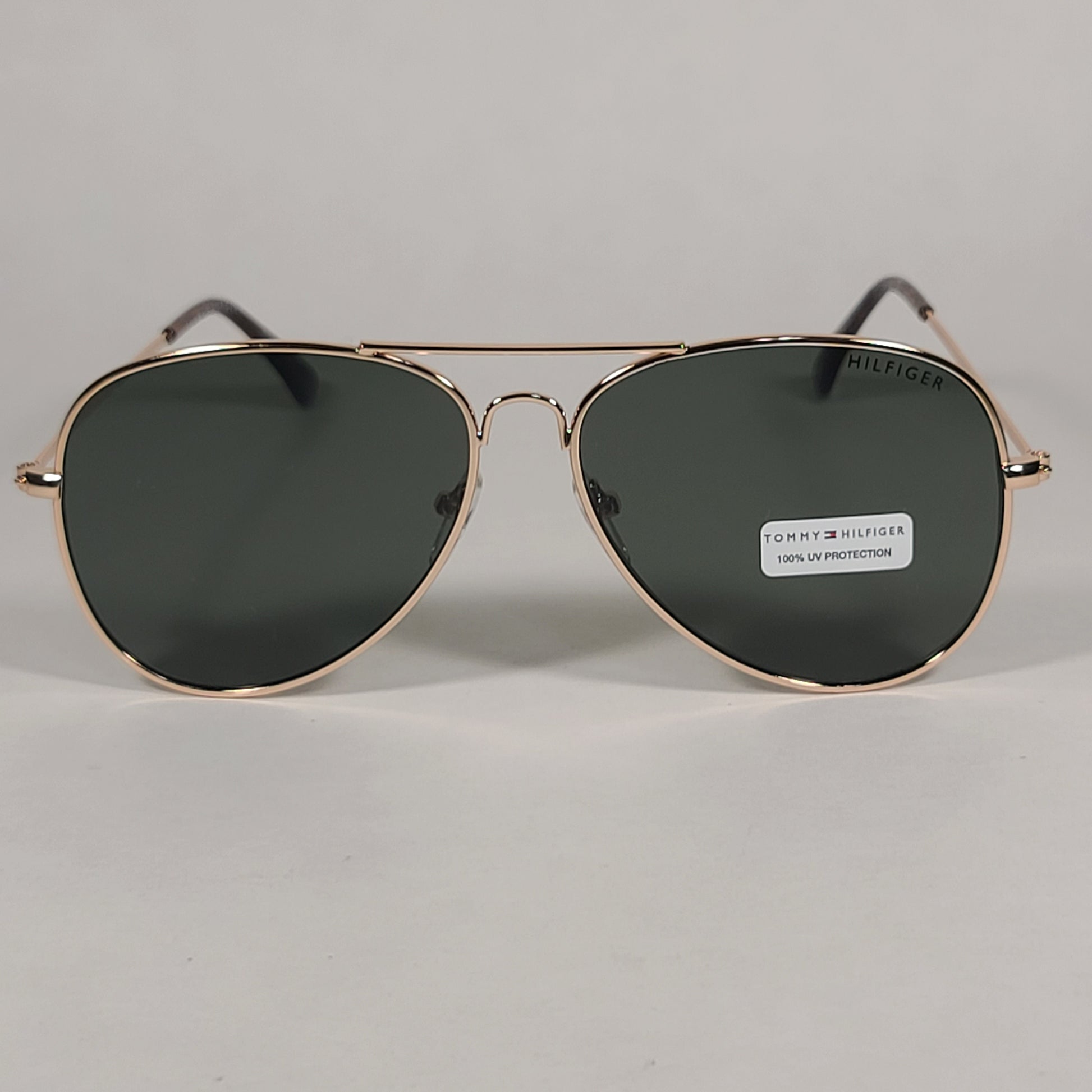 Tommy Hilfiger Simon Aviator Sunglasses Gold And Brown Metal Frame Green Lens - Sunglasses