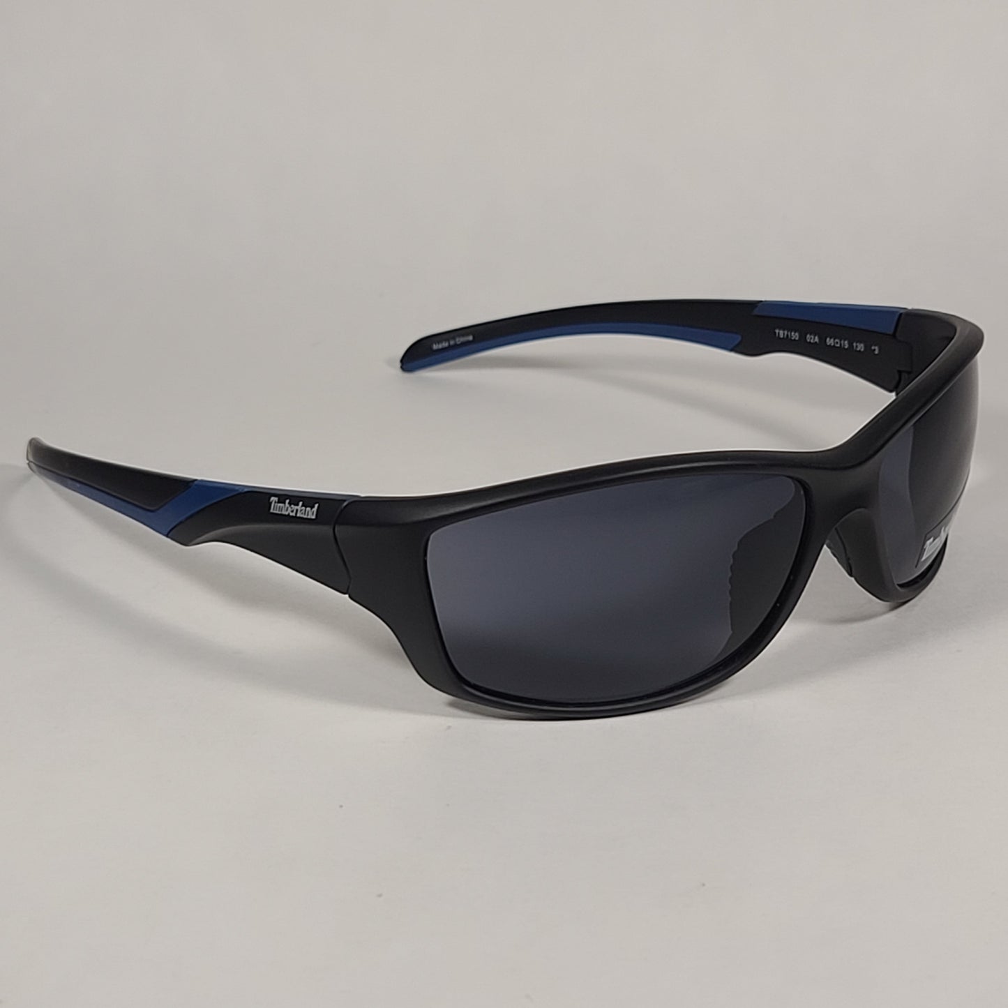 Timberland Sport Wrap Sunglasses Matte Black And Blue With Gray Lens TB7150 02A - Sunglasses